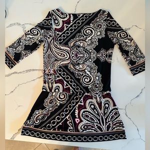 White House Black Market black print tunic long-sleeve Sz S EUC